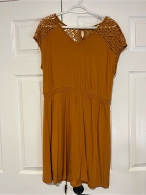 Reitmans Rusty Mustard Crochet-Cap Casual Dress